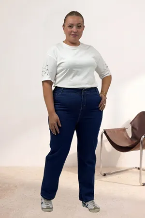 5053S Boru Paça Kot Pantolon - Koyu Mavi