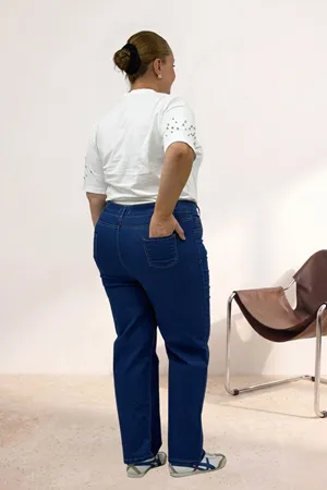 5053S Boru Paça Kot Pantolon - Koyu Mavi
