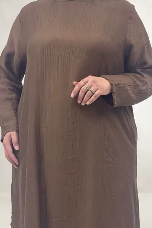 68077 Büyük Beden.Yanları Yırtmaçlı Double Tensel Tunik - Taba