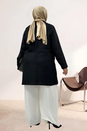 63016 Büyük Beden Mostralı Blazer Double Tensel Ceket - Siyah