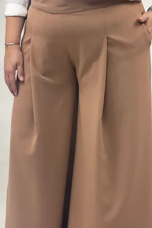 69020 Büyük Beden Beli Lastikli Double Etek Pantolon - Taba