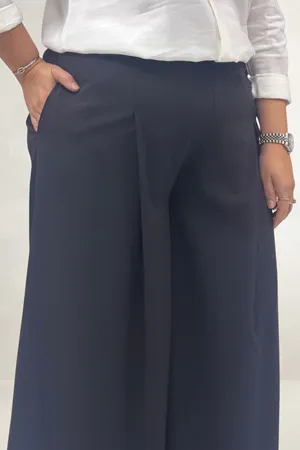 69020 Büyük Beden Beli Lastikli Double Etek Pantolon - Siyah