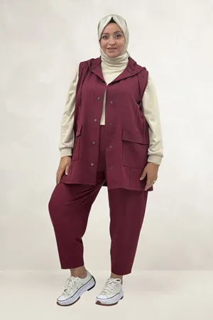 67057 Büyük Beden Yelek-Pantolon Nora Takım - Bordo