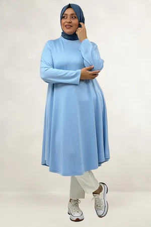 68090  Büyük Beden Modal Mevlana Tunik - Bebe Mavi