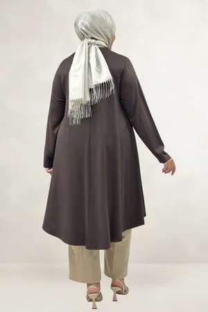 68090  Büyük Beden Modal Mevlana Tunik - Kahve