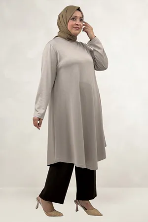 68090  Büyük Beden Modal Mevlana Tunik - Bej