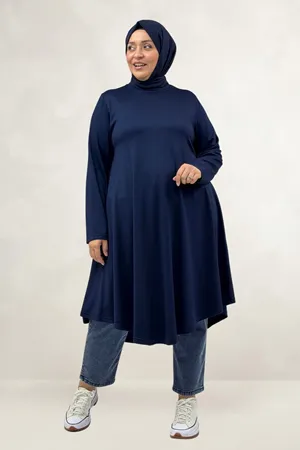68090  Büyük Beden Modal Mevlana Tunik - Lacivert