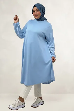 68090  Büyük Beden Modal Mevlana Tunik - Bebe Mavi