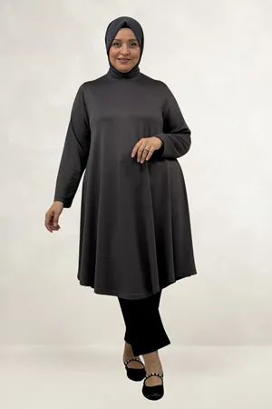 68090  Büyük Beden Modal Mevlana Tunik - Antrasit
