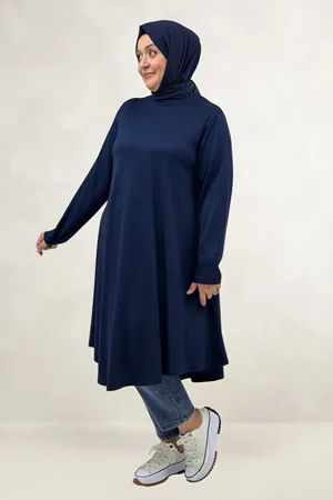 68090  Büyük Beden Modal Mevlana Tunik - Lacivert