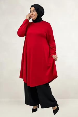 68090  Büyük Beden Modal Mevlana Tunik - Kırmızı