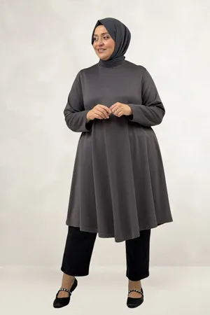 68090  Büyük Beden Modal Mevlana Tunik - Antrasit