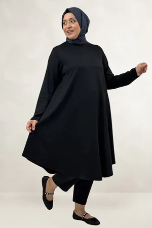 68090  Büyük Beden Modal Mevlana Tunik - Siyah