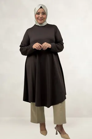 68090  Büyük Beden Modal Mevlana Tunik - Kahve