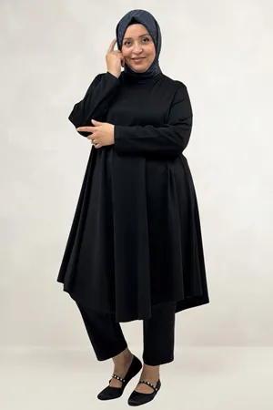 68090  Büyük Beden Modal Mevlana Tunik - Siyah