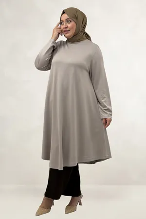 68090  Büyük Beden Modal Mevlana Tunik - Bej