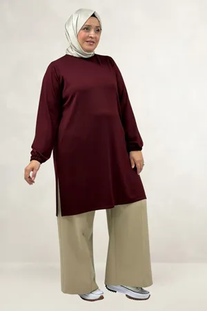 68080 Büyük Beden Basic Modal Tunik - Bordo