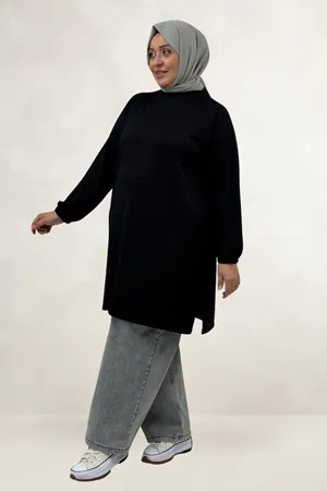 68080 Büyük Beden Basic Modal Tunik - Siyah