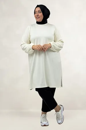 68080 Büyük Beden Basic Modal Tunik - Ekru