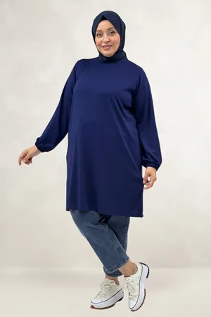 68080 Büyük Beden Basic Modal Tunik - Lacivert