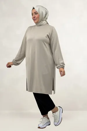 68080 Büyük Beden Basic Modal Tunik - Bej