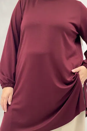 68080 Büyük Beden Basic Modal Tunik - Bordo