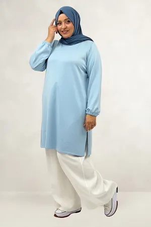 68080 Büyük Beden Basic Modal Tunik - Bebe Mavi