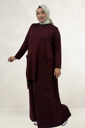 68086 Büyük Beden Eteği Oval Kesim Modal Tunik - Bordo