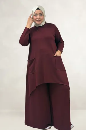 68086 Büyük Beden Eteği Oval Kesim Modal Tunik - Bordo