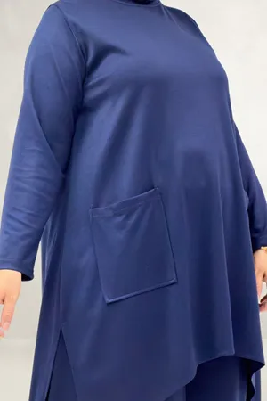 68086 Büyük Beden Eteği Oval Kesim Modal Tunik - Lacivert