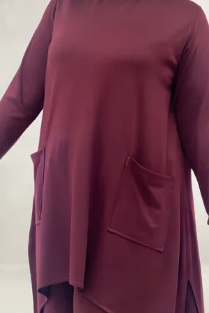 68086 Büyük Beden Eteği Oval Kesim Modal Tunik - Bordo