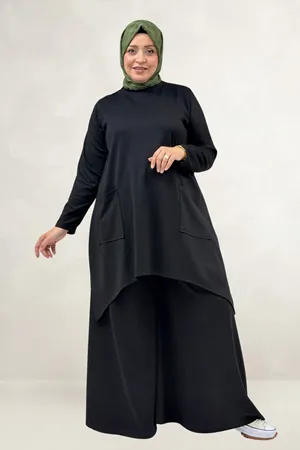68086 Büyük Beden Eteği Oval Kesim Modal Tunik - Siyah