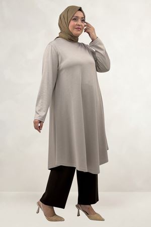 68091 Büyük Beden Basic Modal Tunik - Bej