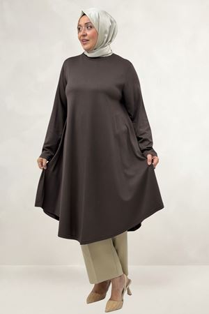 68091 Büyük Beden Basic Modal Tunik - Kahve