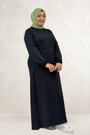 62020 Büyük Beden Kolu Lastikli Modal Elbise - Siyah