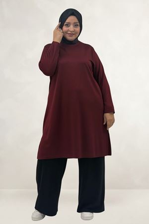 68096 Büyük Beden Yanı Yırtmaçlı Modal Tunik - Bordo