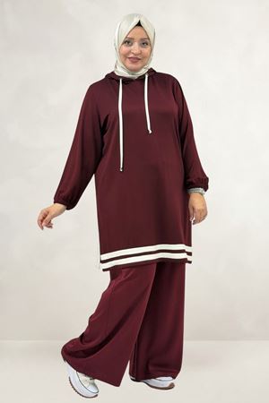 68098 Büyük Beden Şerit Detaylı Modal Tunik - Bordo