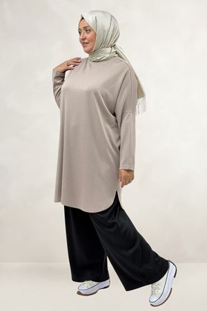 68091 Büyük Beden Basic Modal Tunik - Bej
