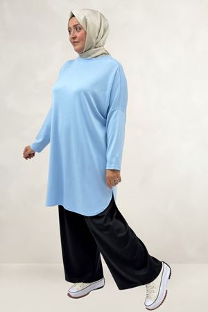 68091 Büyük Beden Basic Modal Tunik - Bebe Mavi