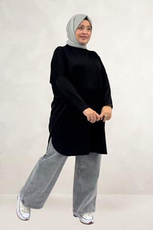 68091 Büyük Beden Basic Modal Tunik - Siyah