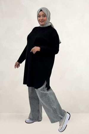 68091 Büyük Beden Basic Modal Tunik - Siyah