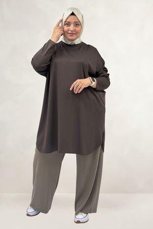 68091 Büyük Beden Basic Modal Tunik - Kahve