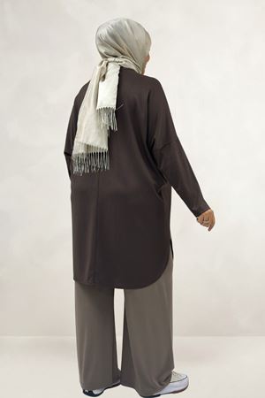 68091 Büyük Beden Basic Modal Tunik - Kahve