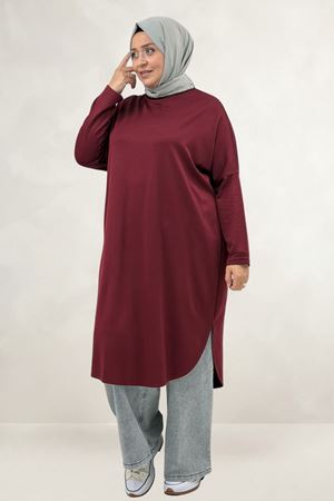 68101 Büyük Beden Düşük Kol Altı Oval Kesim Modal Tunik - Bordo