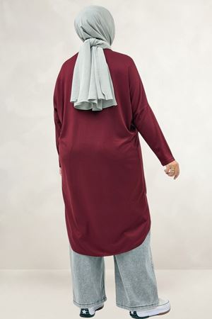 68101 Büyük Beden Düşük Kol Altı Oval Kesim Modal Tunik - Bordo