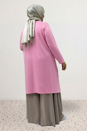 68106 Büyük Beden Eteği Oval Kesim Modal Tunik - Pembe