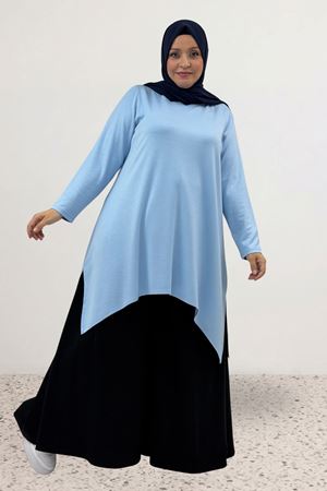 68106 Büyük Beden Eteği Oval Kesim Modal Tunik - Bebe Mavi