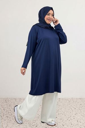 38501 Büyük Beden Basic Penye Tunik - Lacivert