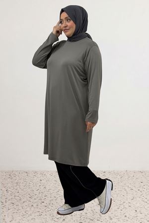 38501 Büyük Beden Basic Penye Tunik - Antrasit