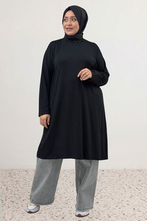 38501 Büyük Beden Basic Penye Tunik -  Siyah